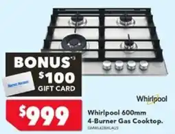 Harvey Norman Whirlpool 600mm 4-Burner Gas Cooktop offer