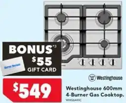 Harvey Norman Westinghouse 600mm 4-Burner Gas Cooktop offer