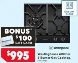 Harvey Norman Westinghouse 600mm 3-Burner Gas Cooktop offer