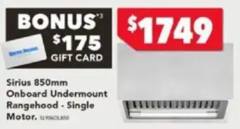 Harvey Norman Sirius 850mm Onboard Undermount Rangehood - Single Motor offer