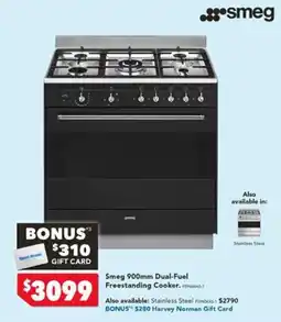 Harvey Norman Smeg 900mm Dual-Fuel Freestanding Cooker offer