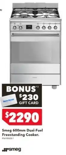 Harvey Norman Smeg 600mm Dual-Fuel Freestanding Cooker offer