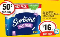 IGA Sorbent Silky White Toilet Tissue 3 Ply 32 Pack offer