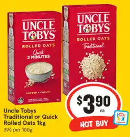 IGA Uncle Tobys Traditional or Quick Rolled Oats 1kg offer