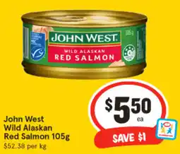 IGA John West Wild Alaskan Red Salmon 105g offer