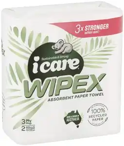 IGA icare Wipex 100% Recycled Paper Towel 3 Ply 2 Pack offer