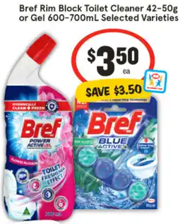 IGA Bref Rim Block Toilet Cleaner 42-50g or Gel 600-700mL offer