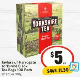 IGA Taylors of Harrogate Yorkshire Black Tea Bags 100 Pack offer
