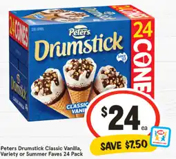 IGA Peters Drumstick Classic Vanilla, Variety or Summer Faves 24 Pack offer