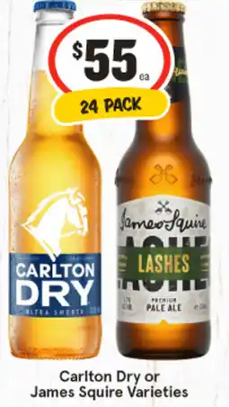 IGA Carlton Dry or James Squire Varieties offer