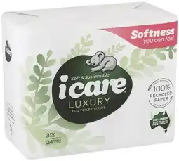 IGA icare Luxury 100% Recycled Paper Toilet Tissue 24 Pack offer