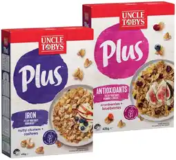 IGA Uncle Tobys Plus Cereal 410‑435g Selected Varieties offer