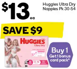 Woolworths Huggies Ultra Dry Nappies Pk 30-54 offer