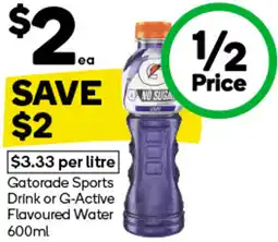 Woolworths Gatorade Sports Drink or G-Active Flavoured Water 600ml offer