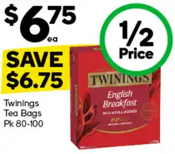 Woolworths Twinings Tea Bags Pk 80-100 offer