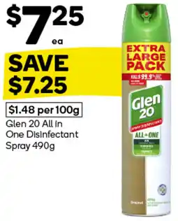 Woolworths Glen 20 All in One Disinfectant Spray 490g offer