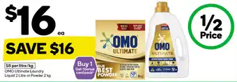 Woolworths OMO Ultimate Laundry Liquid 2 Litre or Powder 2 kg offer