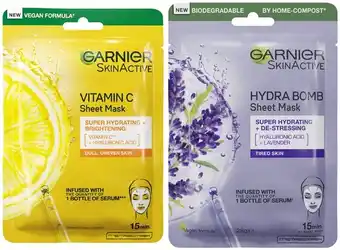 Coles Garnier Skin Active Vitamin C or Lavender Sheet Mask 28g offer