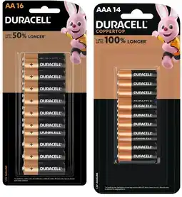 Coles Duracell Coppertop Batteries AA 16 Pack or AAA 14 Pack offer