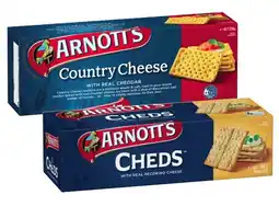 Coles Arnott's Cheds or Country Cheese Crackers 250g offer
