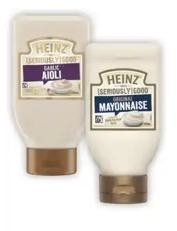 Coles Heinz Seriously Good Aioli or Mayonnaise 295mL offer