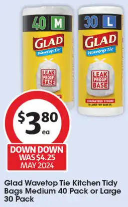Coles Glad Wavetop Tie Kitchen Tidy Bags Medium 40 Pack or Large 30 Pack offer