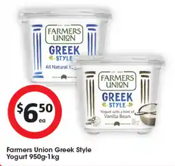 Coles Farmers Union Greek Style Yogurt 950g-1kg offer