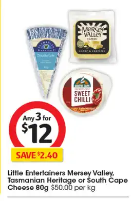 Coles Little Entertainers Mersey Valley, Tasmanian Heritage or South Cape Cheese 80g offer