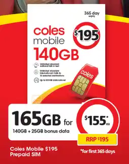 Coles Coles Mobile $195 Prepaid SIM offer