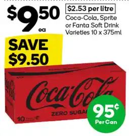 Woolworths Coca-Cola, Sprite or Fanta Soft Drink Varieties 10 x 375ml offer