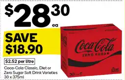 Woolworths Coca-Cola Classic, Diet or Zero Sugar Soft Drink Varieties 30 x 375ml offer