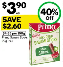 Woolworths Primo Salami Sticks 90g Pk 5 offer