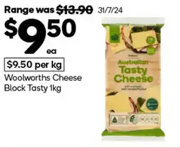 Woolworths Woolworths Cheese Block Tasty 1kg offer