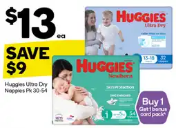 Woolworths Huggies Ultra Dry Nappies Pk 30-54 offer