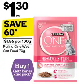 Woolworths Purina One Wet Cat Food 70g offer