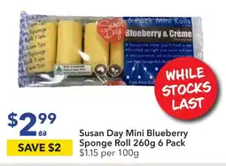 Susan Day Mini Blueberry Sponge Roll 260g 6 Pack