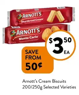 Foodworks Arnott's Cream Biscuits 200/250g Selected Varieties offer