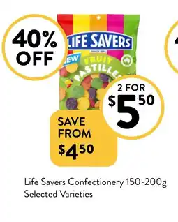 Foodworks Life Savers Confectionery 150-200g Selected Varieties offer