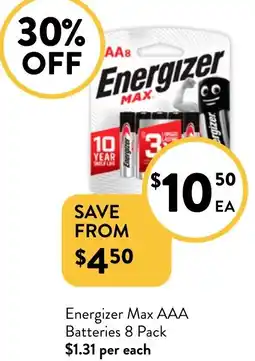 Foodworks Energizer Max AAA Batteries 8 Pack offer