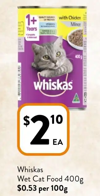 Foodworks Whiskas Wet Cat Food 400g offer