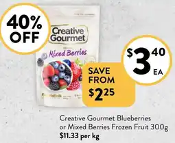 Foodworks Creative Gourmet Blueberries or Mixed Berries Frozen Fruit 300g offer
