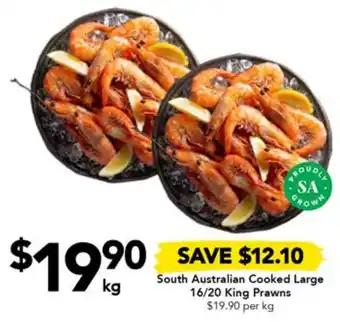 Drakes South Australian Cooked Large 16/20 King Prawns offer