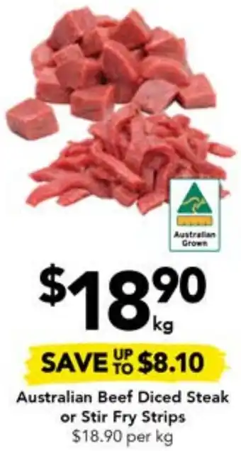 Drakes Australian Beef Diced Steak or Stir Fry Strips offer