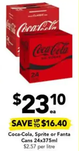 Drakes Coca-Cola, Sprite or Fanta Cans 24x375ml offer