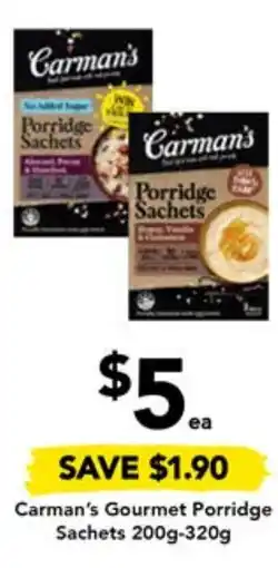 Drakes Carman's Gourmet Porridge Sachets 200g-320g offer