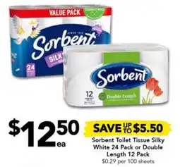Drakes Sorbent Toilet Tissue Silky White 24 Pack or Double Length 12 Pack offer