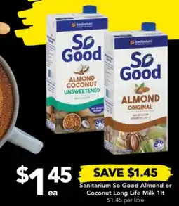 Drakes Sanitarium So Good Almond or Coconut Long Life Milk 1lt offer