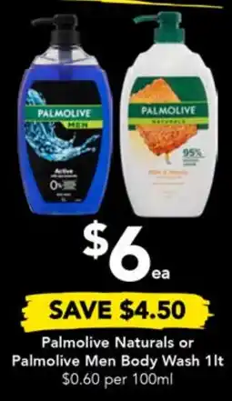 Drakes Palmolive Naturals or Palmolive Men Body Wash 1lt offer