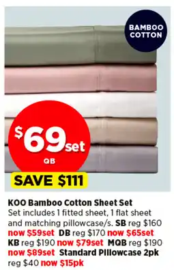 Spotlight KOO Bamboo Cotton Sheet Set offer