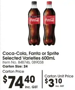 C-Store Distribution Coca-Cola, Fanta or Sprite Selected Varieties offer